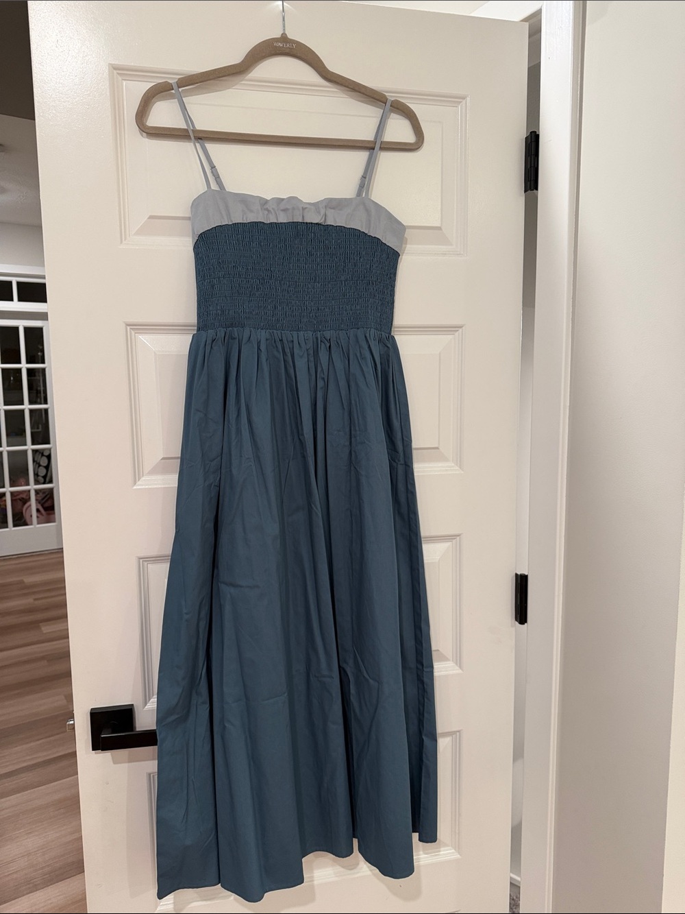Blue Two-Tone Smocked Maxi Dress with Spaghetti Straps